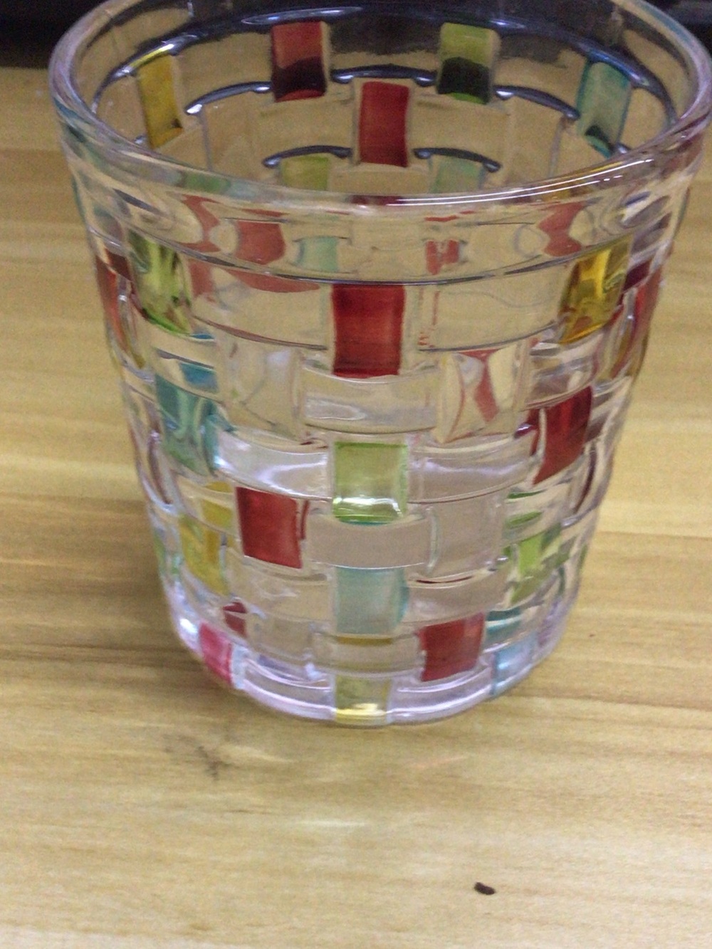 Clear Glass Tumbler with Multicolor Mosaic Accents